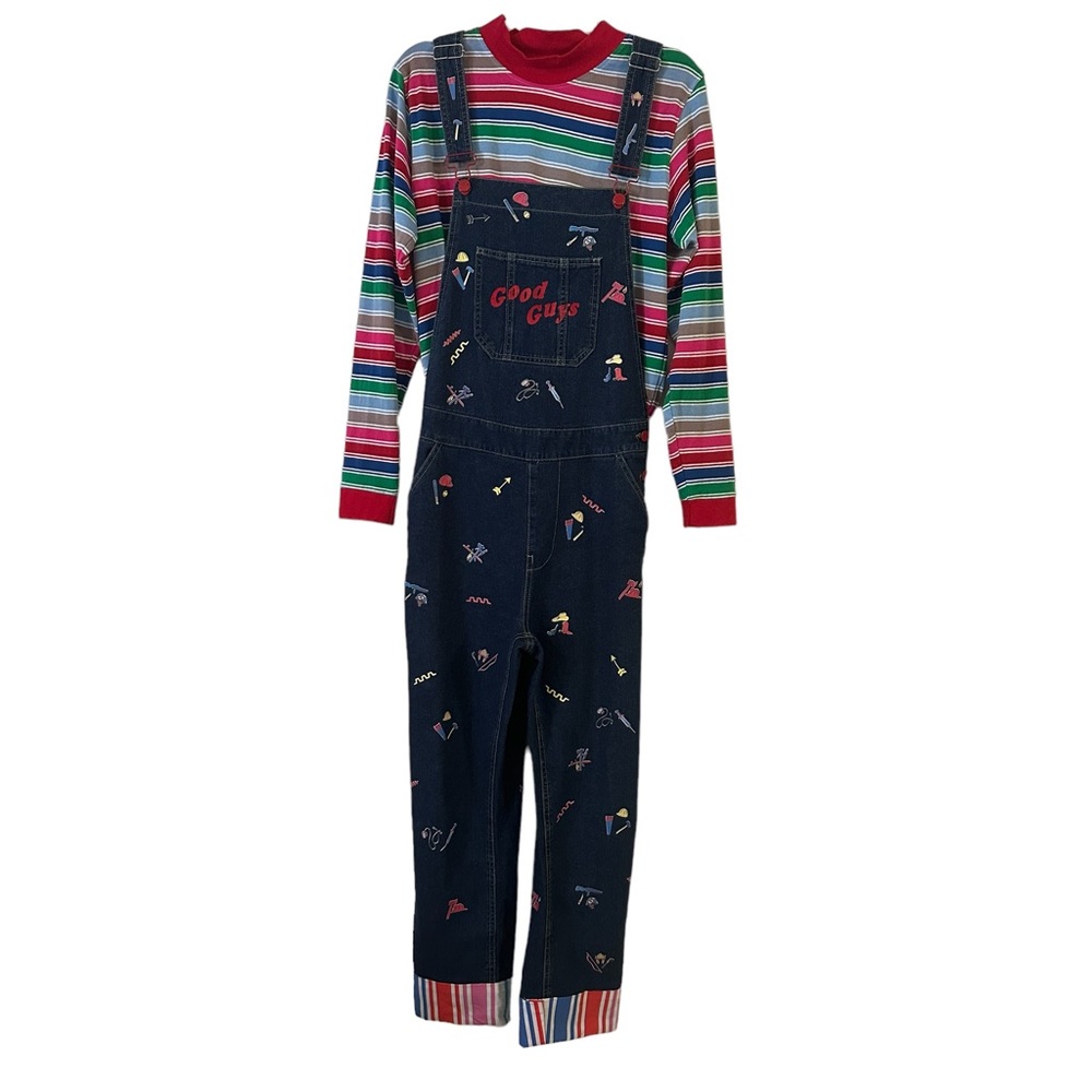 Men’s Chucky Costume Overalls & Shirt - Size Medium, Halloween Party Outfit